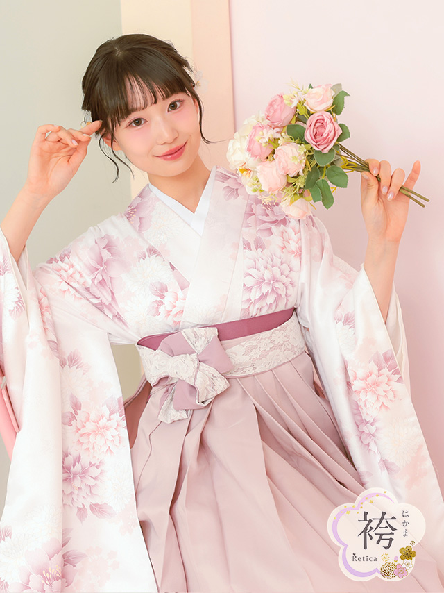 白地に牡丹花柄紐レース袴3点セットのイメージ画像3