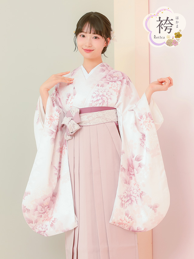 白地に牡丹花柄紐レース袴3点セットのイメージ画像4