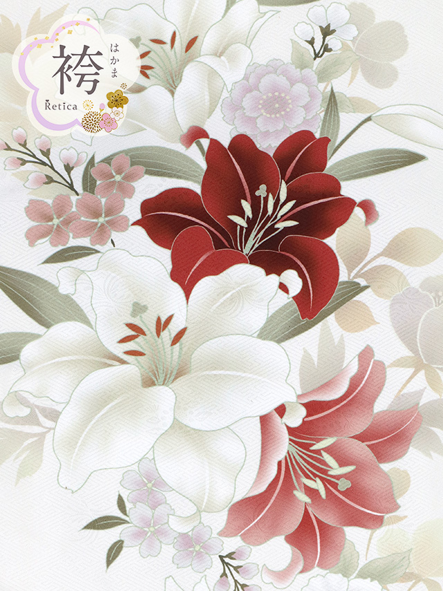 白地に花柄赤袴3点セットの商品詳細1