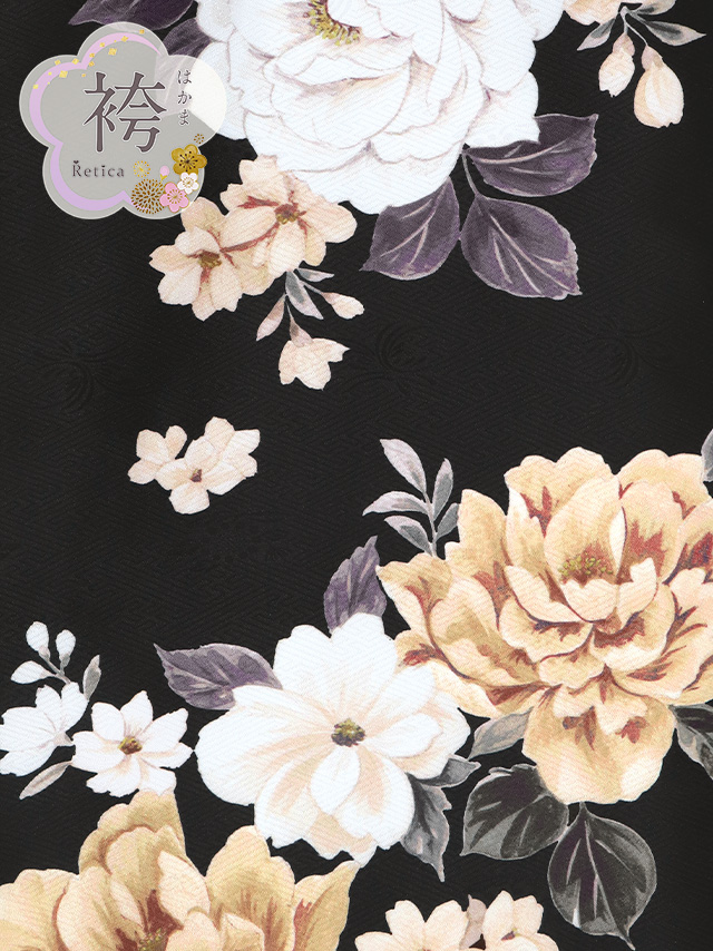 黒地くすみ花柄アイボリー袴3点セットの商品詳細1