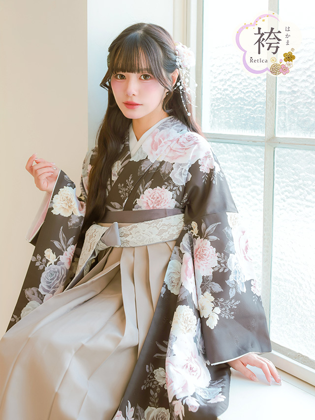 選べるニュアンスカラーはかま3点セットの聖菜ちゃんフロントバック画像