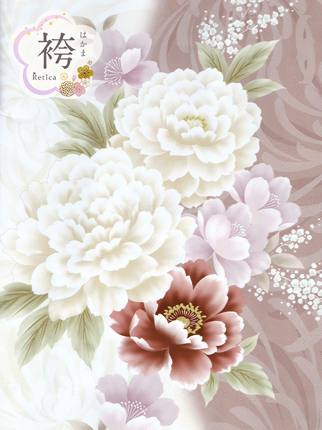 アイボリー生地に花柄着物×ベージュ袴3点セットの商品詳細1