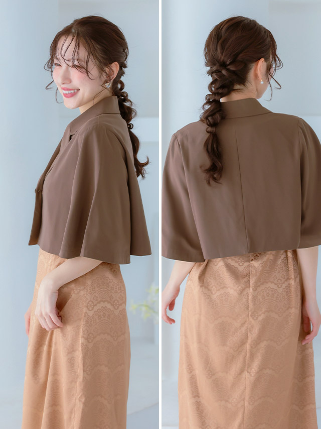 ブローチ付き半袖ショート丈ボレロのサイドバック画像