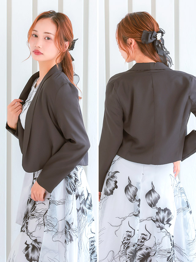 襟付きデザイン長袖ボレロジャケットのサイドバッグ全身