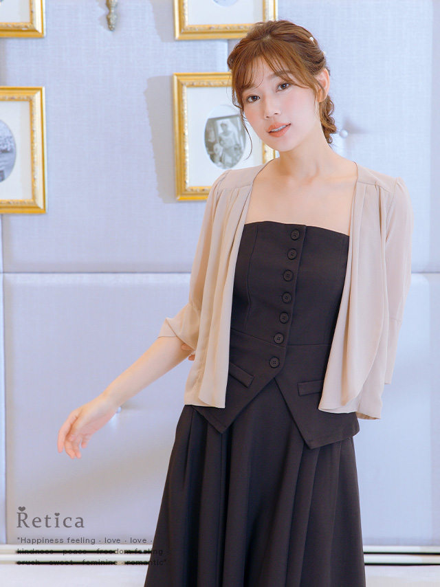 シフォンベルフレアスリーブ七分袖ボレロのイメージ画像1