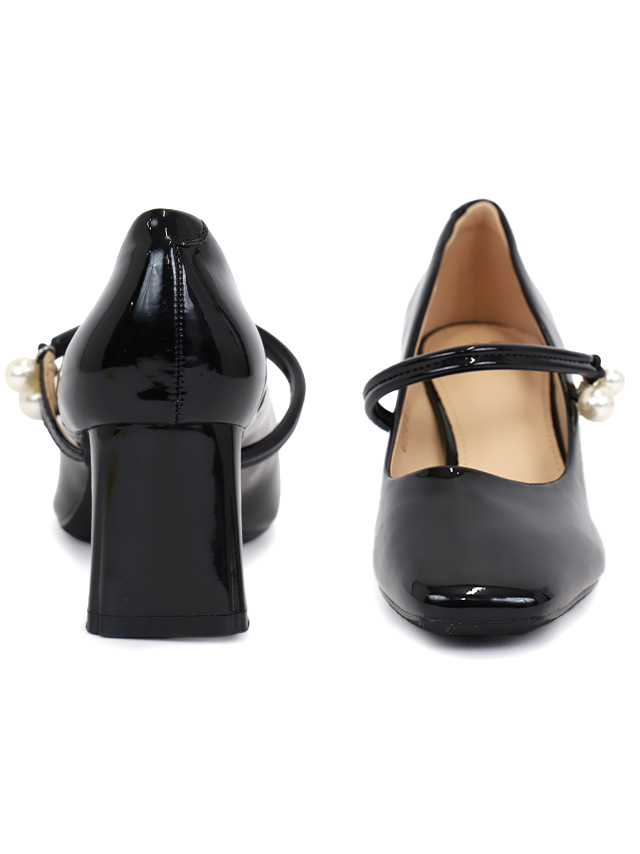 パール装飾ストラップ付き太ヒールパンプス画像2