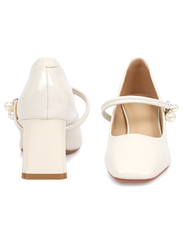 パール装飾ストラップ付き太ヒールパンプス画像2