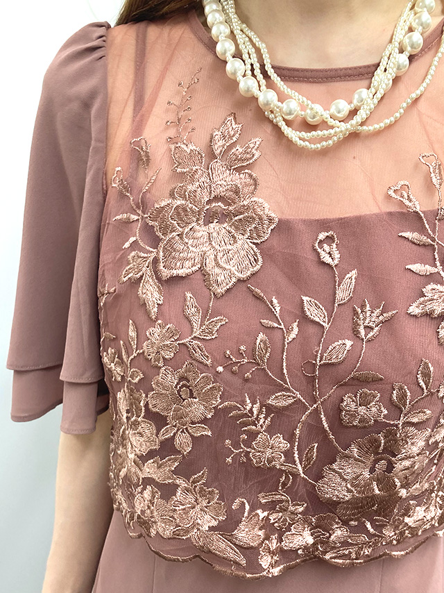 159cmスタッフによるフラワー刺繍シフォンセミマーメイドワンピースパーティードレスのディティール画像1