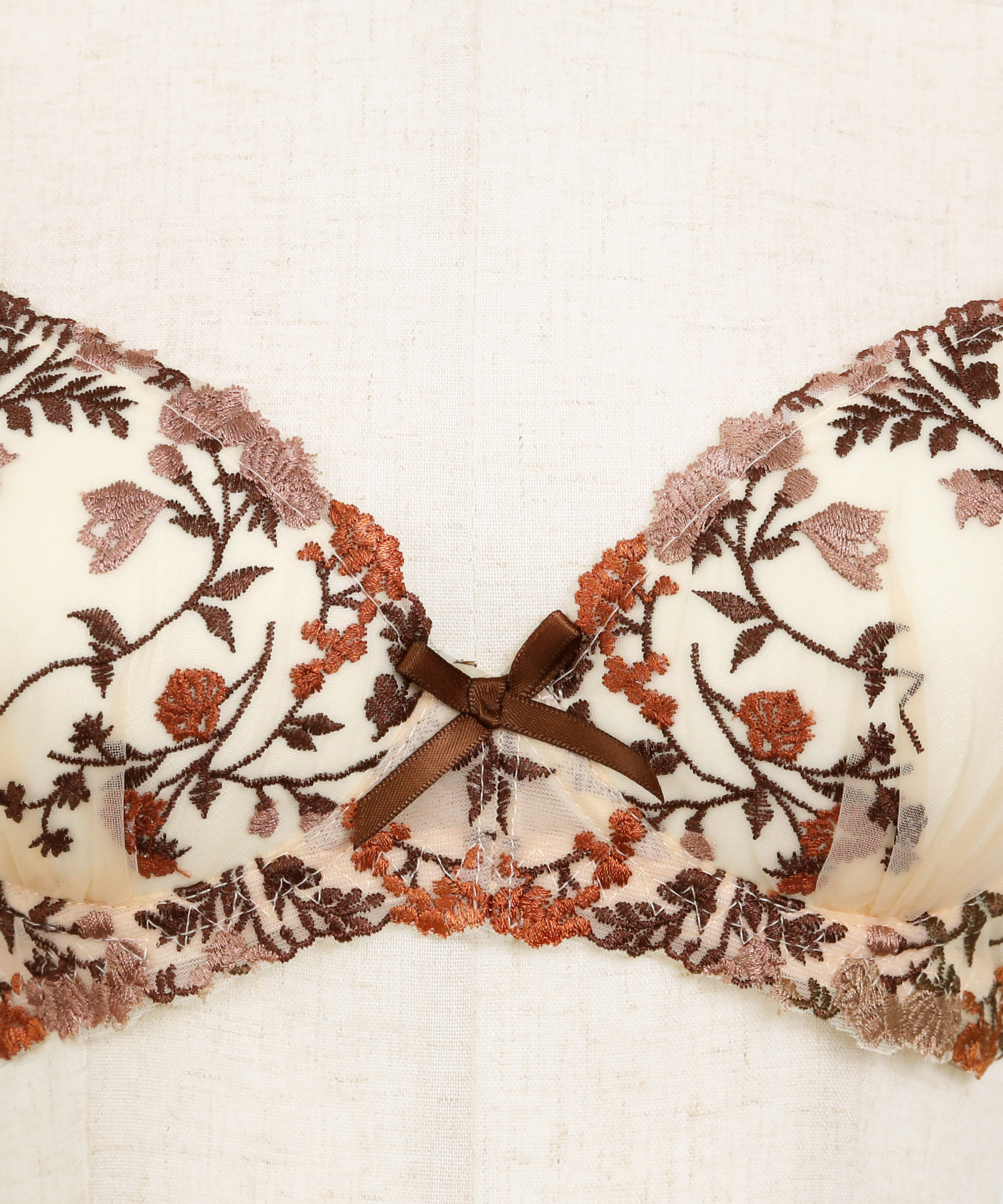 小花柄刺繍シフォンノンワイヤーブラジャー&ショーツセットのディティール画像1