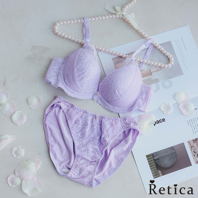 レースチュールチャーム付き脇高カップブラジャー＆ショーツ2点セットのメイン画像