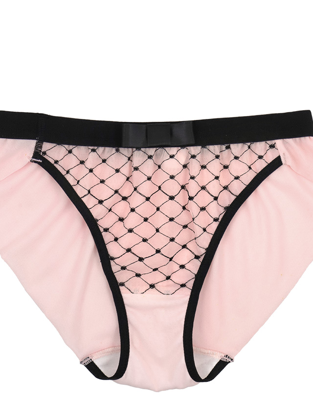 ピンク×ブラック甘辛配色ドットチェックリボンブラジャー&ショーツセットのディティール画像4