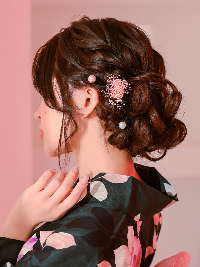 パールかすみ草浴衣ヘアアクセサリー3点セットのイメージ画像 