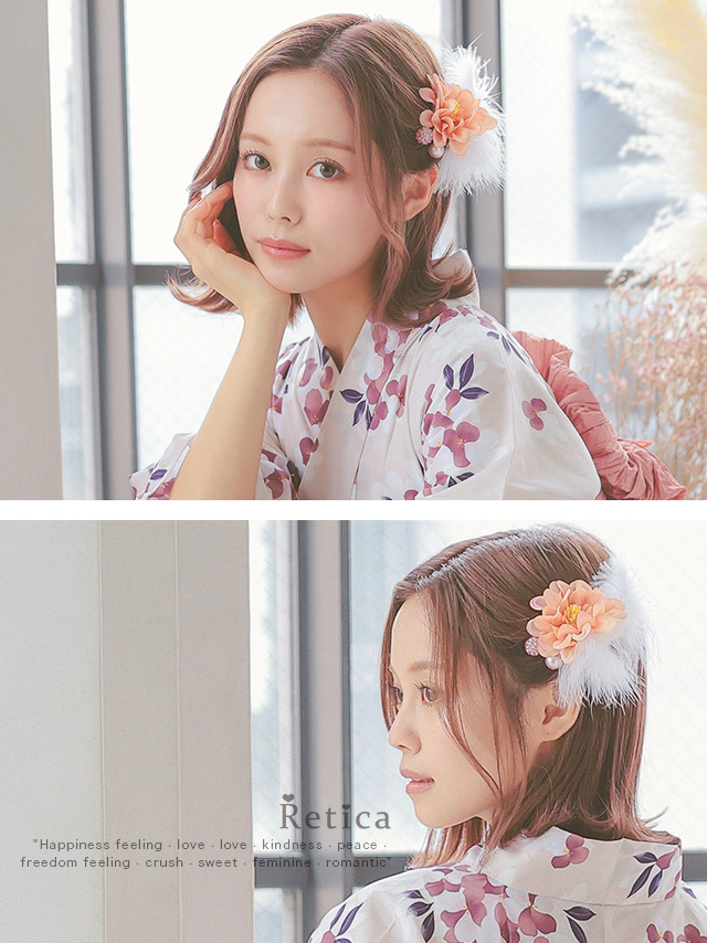  フェザー付きUピンフラワー浴衣ヘアアクセサリー4点セットのイメージ画像2 