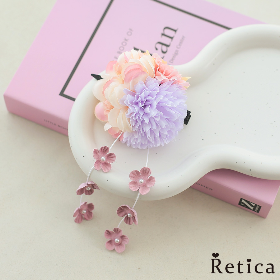  クリップ仕様パール付きしだれ花×グラデーション浴衣ヘアアクセサリーのメイン画像 