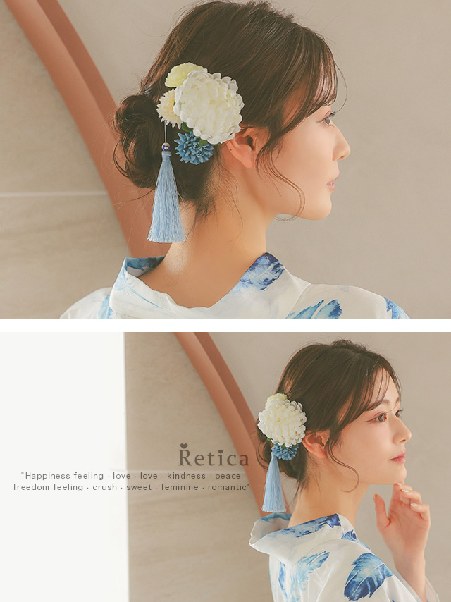  パールアクセサリー付きフラワーレースクリップ浴衣ヘアアクセサリー3点セットのイメージ画像 
