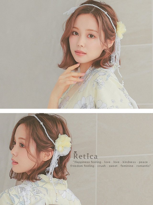  パールアクセサリー付きフラワーレースクリップ浴衣ヘアアクセサリー3点セット 