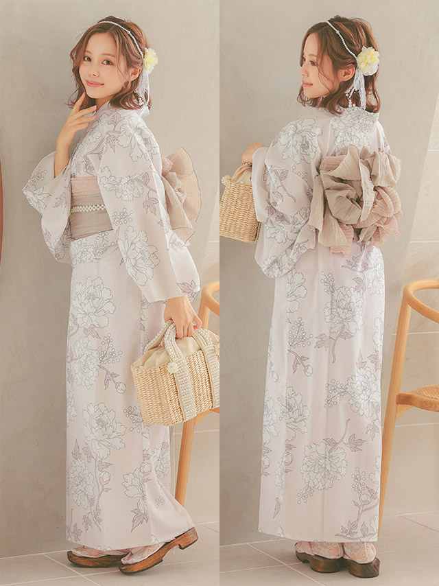 レトロモダン牡丹柄 2wayワンピース浴衣 3点セットのサイドバック画像