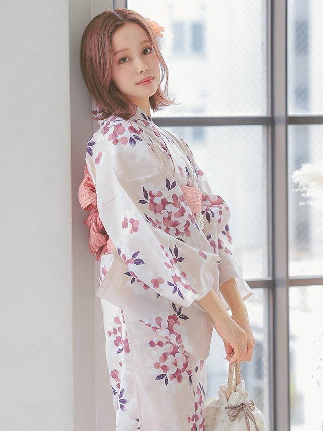 山桜柄フェミニンクリーム上品ゆかた3点セットのイメージ画像6