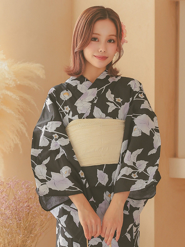 レトロガーリー黒地に儚い鬼灯リーフゆかた3点セットのイメージ画像5