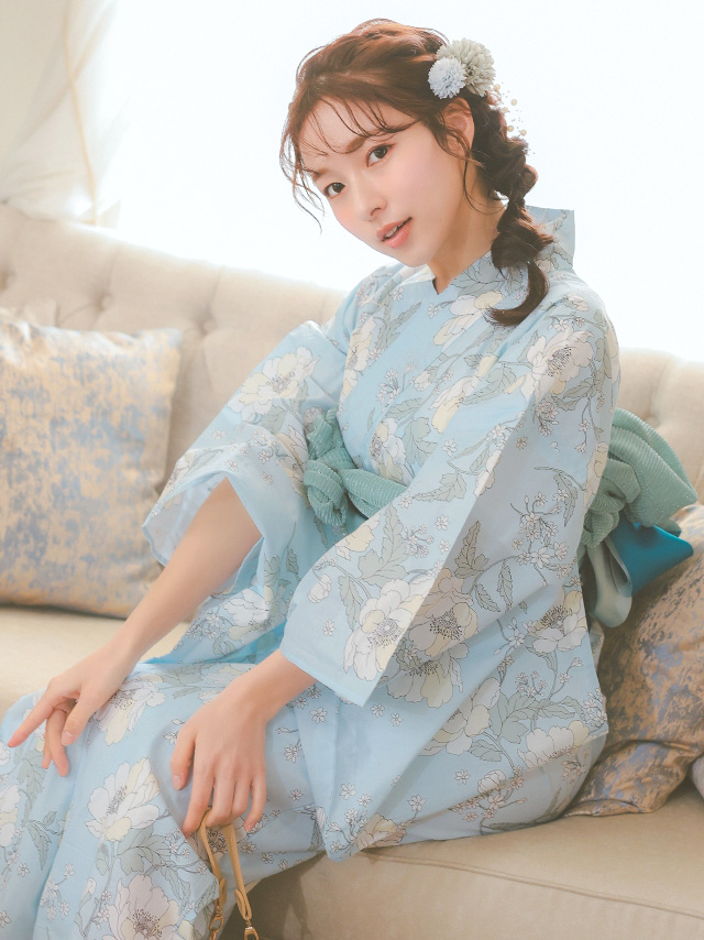 パステルブルーにピュア牡丹ゆかた3点セットのイメージ画像3