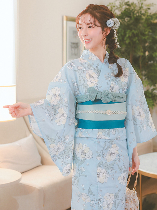 パステルブルーにピュア牡丹ゆかた3点セットのイメージ画像5