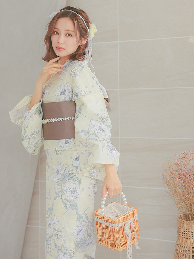 華やかパステルイエローにピュア牡丹ゆかた3点セットのイメージ画像2