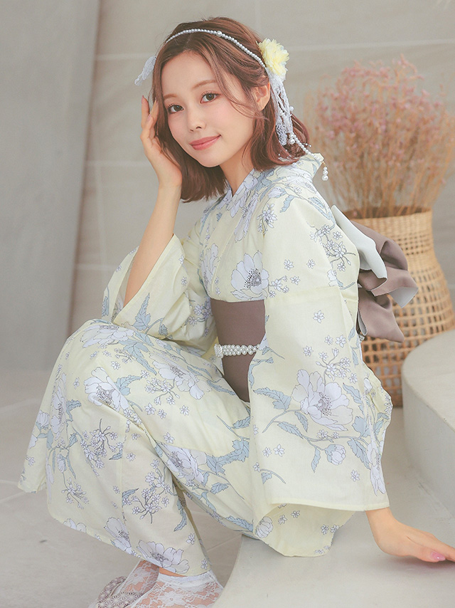 華やかパステルイエローにピュア牡丹ゆかた3点セットのイメージ画像3
