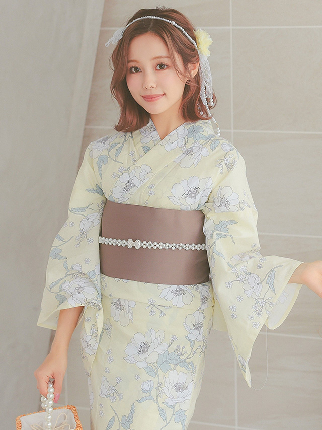 華やかパステルイエローにピュア牡丹ゆかた3点セットのイメージ画像3