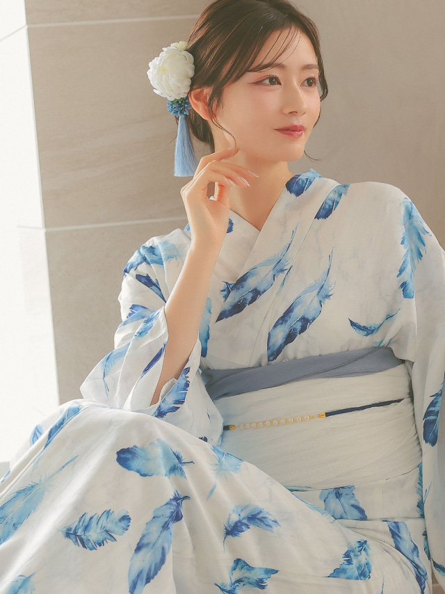 清涼ホワイト×ブルーフェザーゆかた3点セットのイメージ画像5
