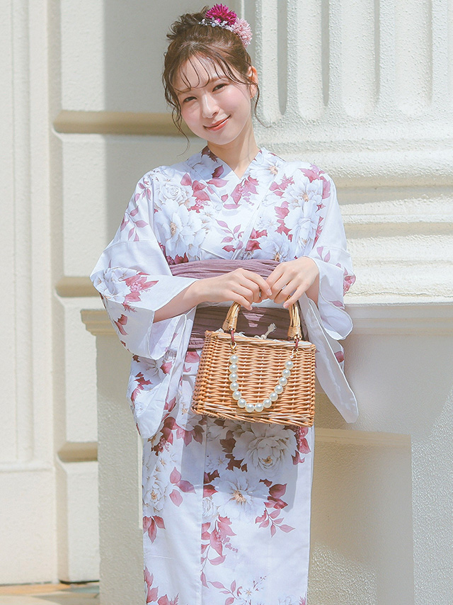 白地牡丹柄ガーリーレディース浴衣3点セットのイメージ画像4