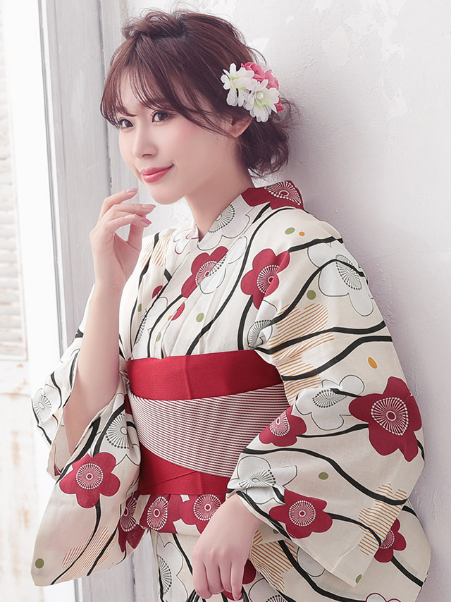 白地×椿柄 浴衣3点セットのイメージ画像4