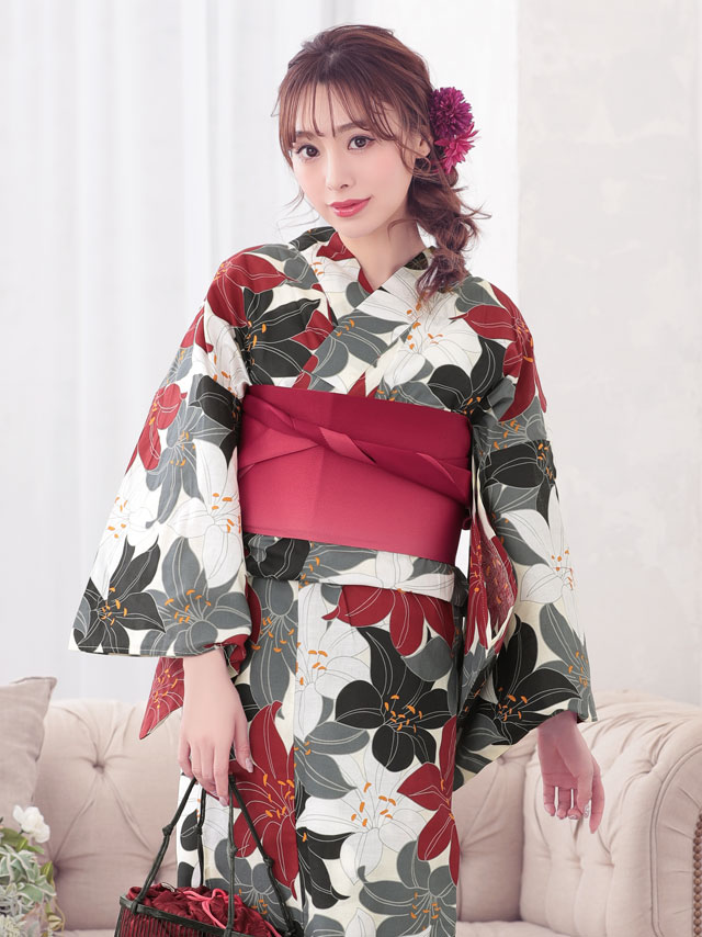 大人レトロな華やか百合柄 浴衣2点セットのイメージ画像1