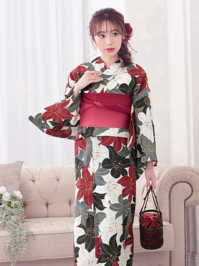 大人レトロな華やか百合柄 浴衣2点セットのイメージ画像2