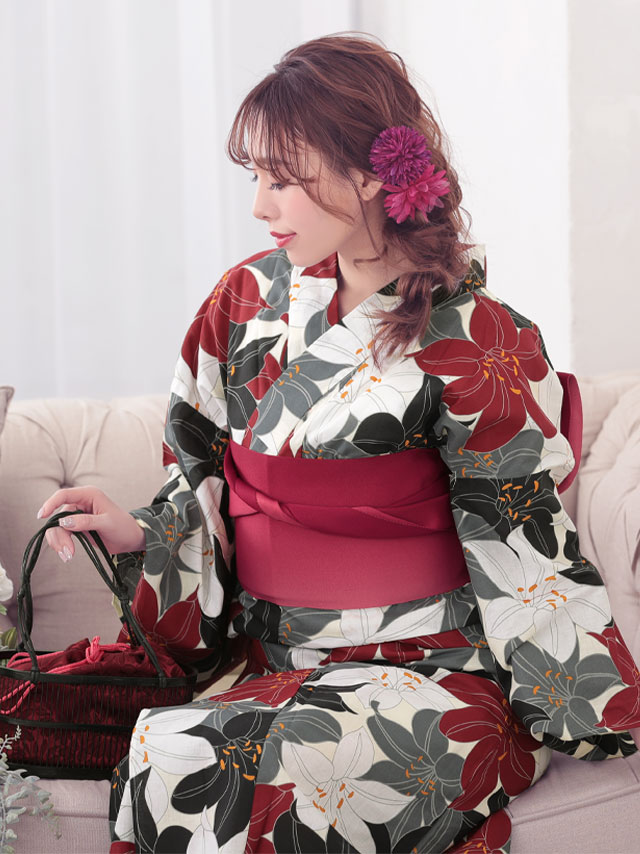 大人レトロな華やか百合柄 浴衣2点セットのイメージ画像4