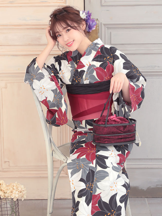 大人レトロな華やか百合柄 浴衣2点セットのイメージ画像1