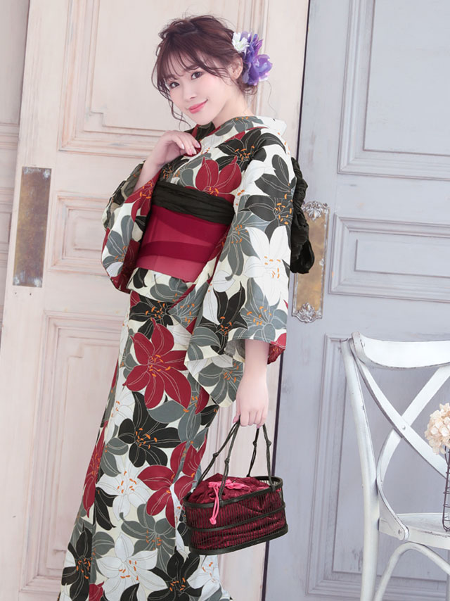 大人レトロな華やか百合柄 浴衣2点セットのイメージ画像3