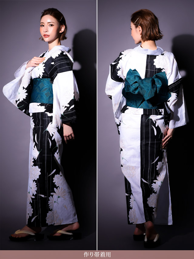 粋な白牡丹柄 浴衣2点セットのサイドバック画像