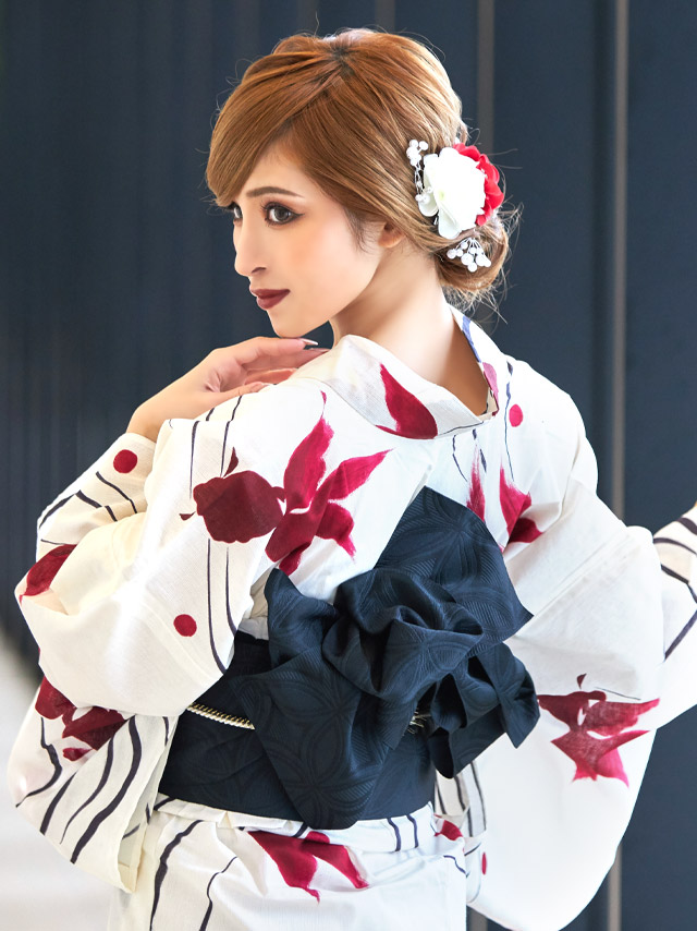 流水紋と水彩金魚柄 クリーム地浴衣 浴衣2点セットのイメージ画像2