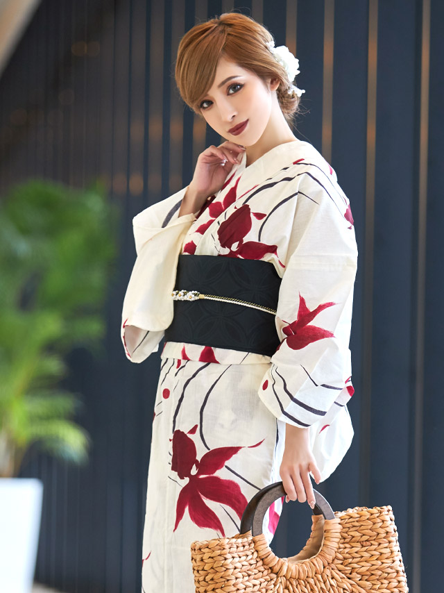 流水紋と水彩金魚柄 クリーム地浴衣 浴衣2点セットのイメージ画像3