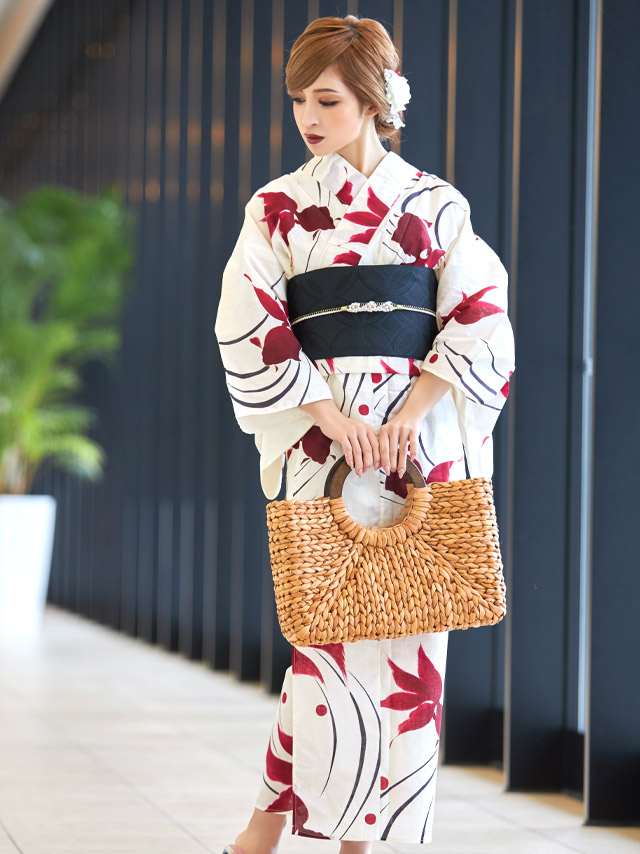 流水紋と水彩金魚柄 クリーム地浴衣 浴衣2点セットのイメージ画像4
