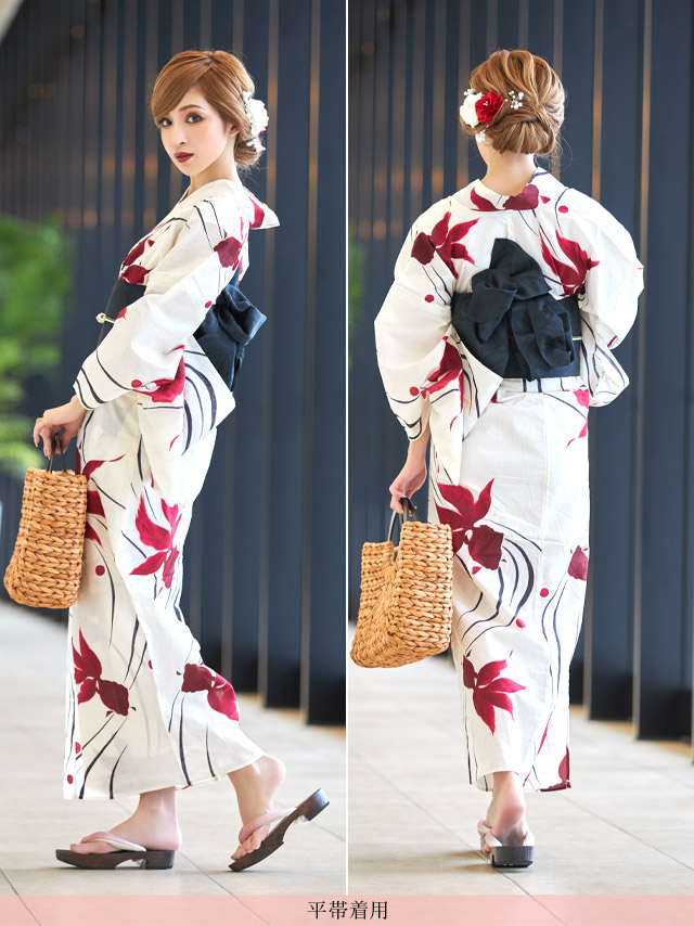 流水紋と水彩金魚柄 クリーム地浴衣 浴衣2点セットのサイドバック画像