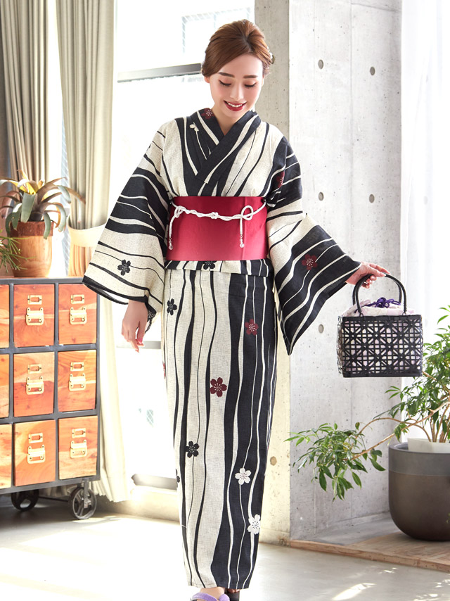 流水紋と水彩金魚柄 クリーム地浴衣 浴衣2点セットのイメージ画像2