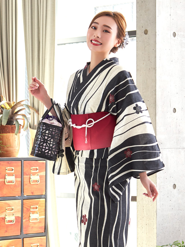 流水紋と水彩金魚柄 クリーム地浴衣 浴衣2点セットのイメージ画像3