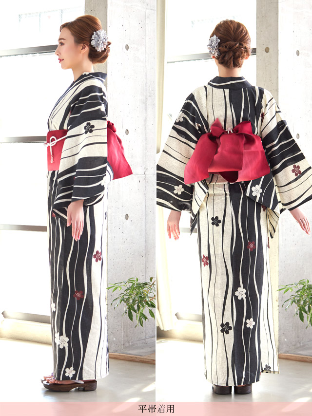 流水紋と水彩金魚柄 クリーム地浴衣 浴衣2点セットのサイドバック画像