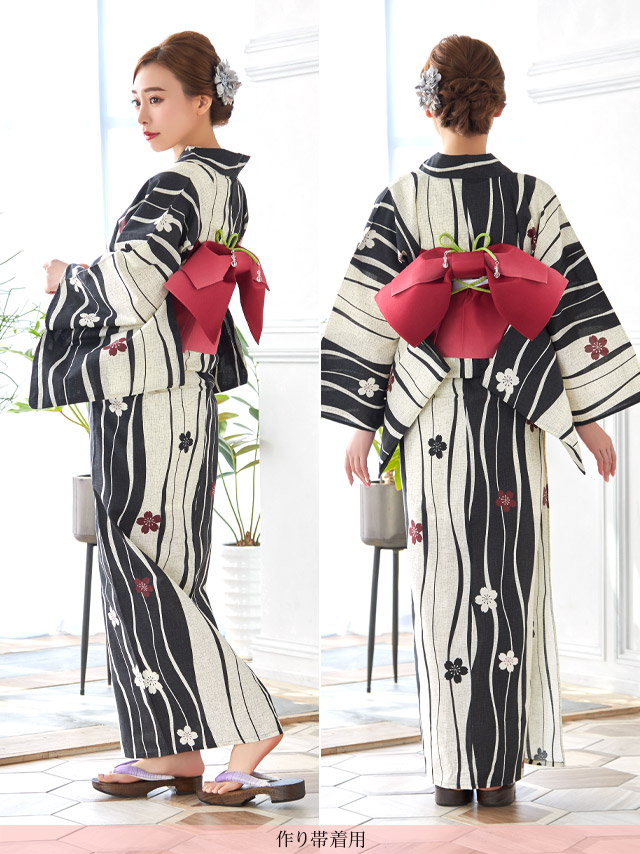 流水紋と水彩金魚柄 クリーム地浴衣 浴衣2点セットのサイドバック画像