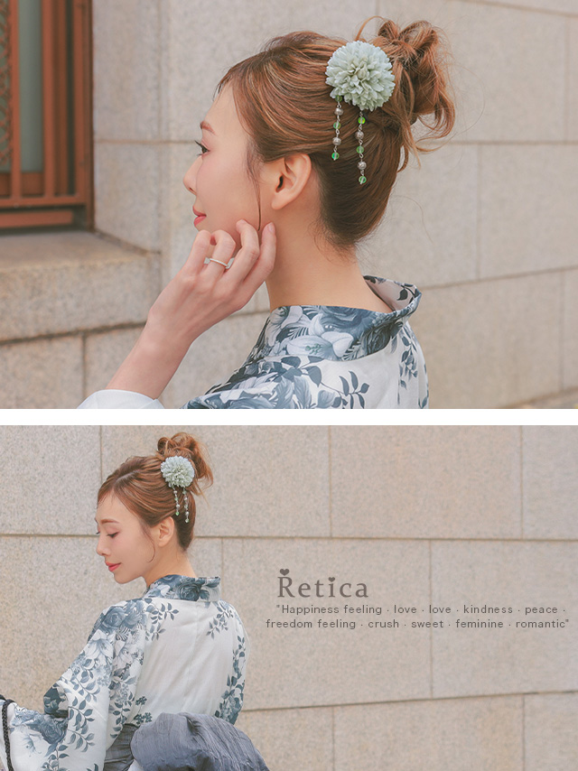 浴衣小物 レースリボン付きニュアンスフラワーヘアアクセサリー8点セットのイメージ画像