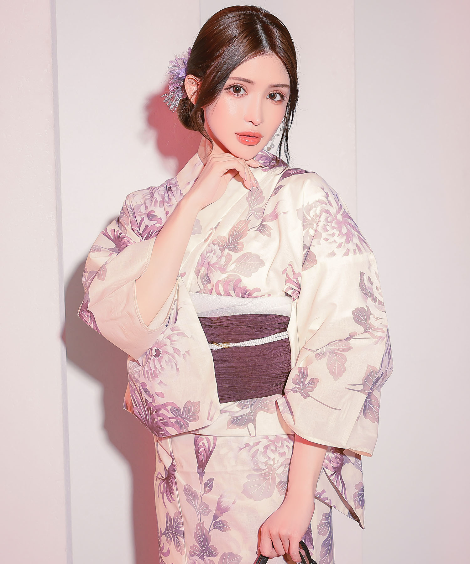 乱菊柄生成り地大人の浴衣3点セット レディース浴衣のメイン画像