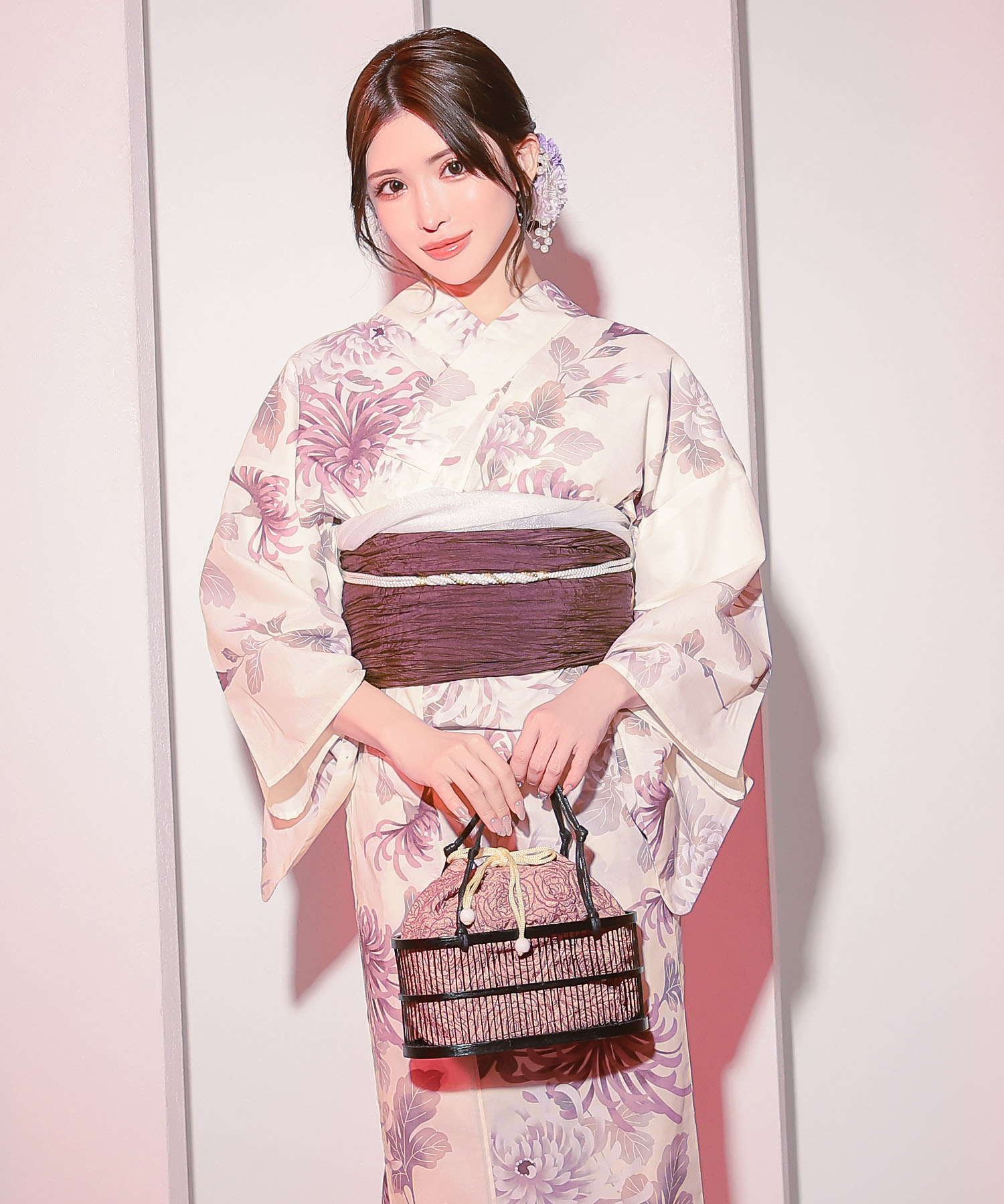 乱菊柄生成り地大人の浴衣3点セット レディース浴衣のイメージ画像1