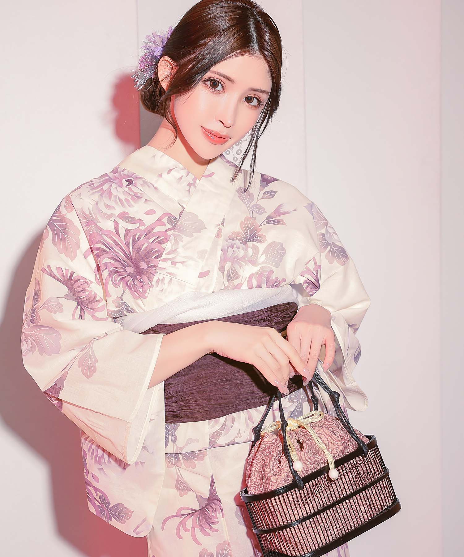 乱菊柄生成り地大人の浴衣3点セット レディース浴衣のイメージ画像2