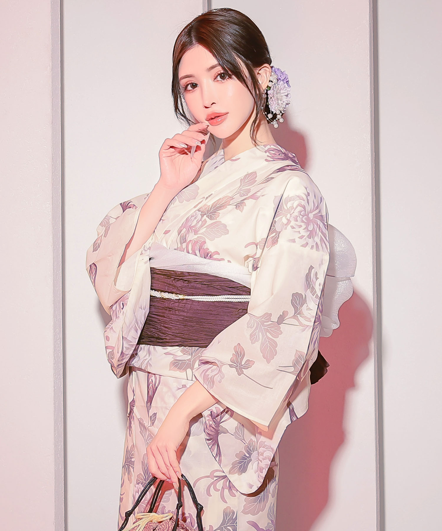 乱菊柄生成り地大人の浴衣3点セット レディース浴衣のイメージ画像3